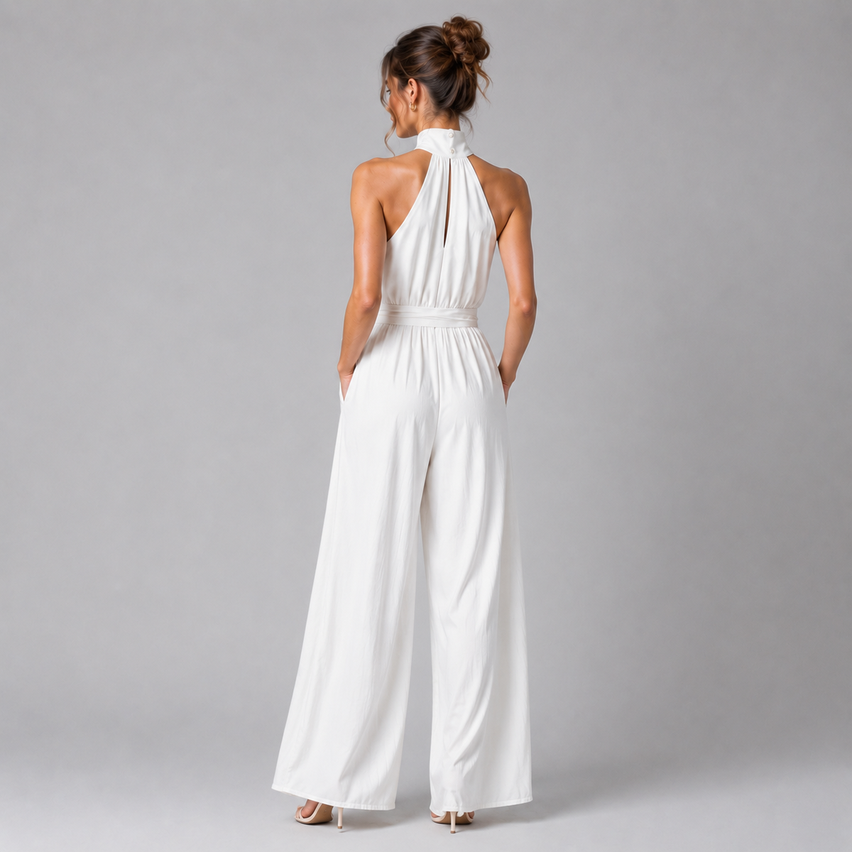 Halter Neck Wide Leg Jumpsuit, Flowing Formal Outfit
