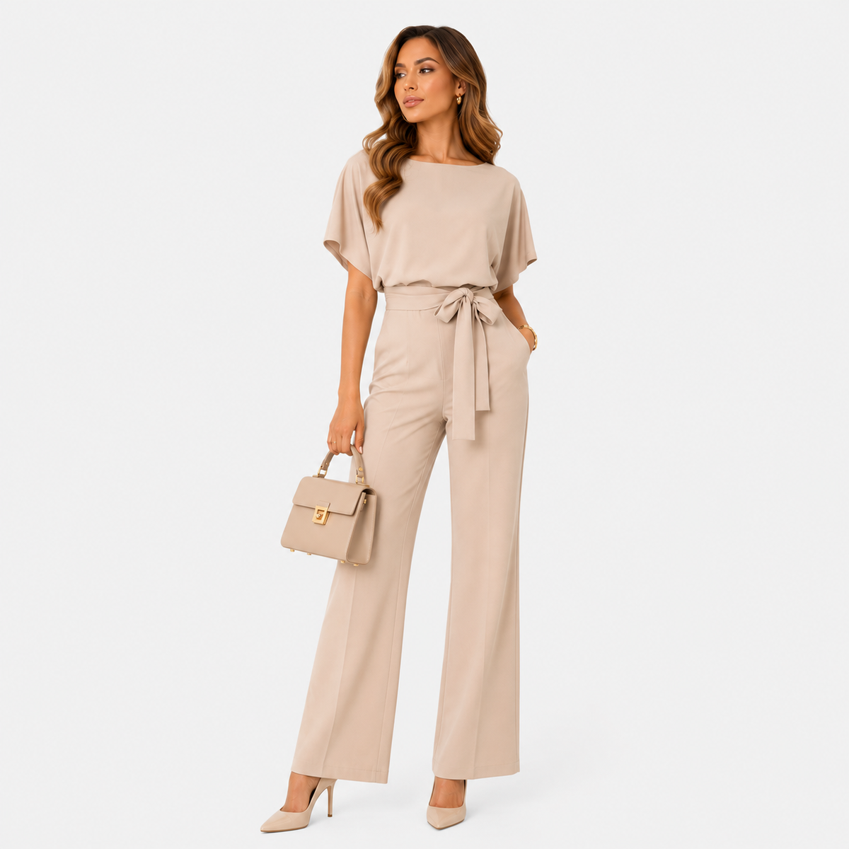 Wide Leg Belted Jumpsuit, Relaxed One Piece Outfit
