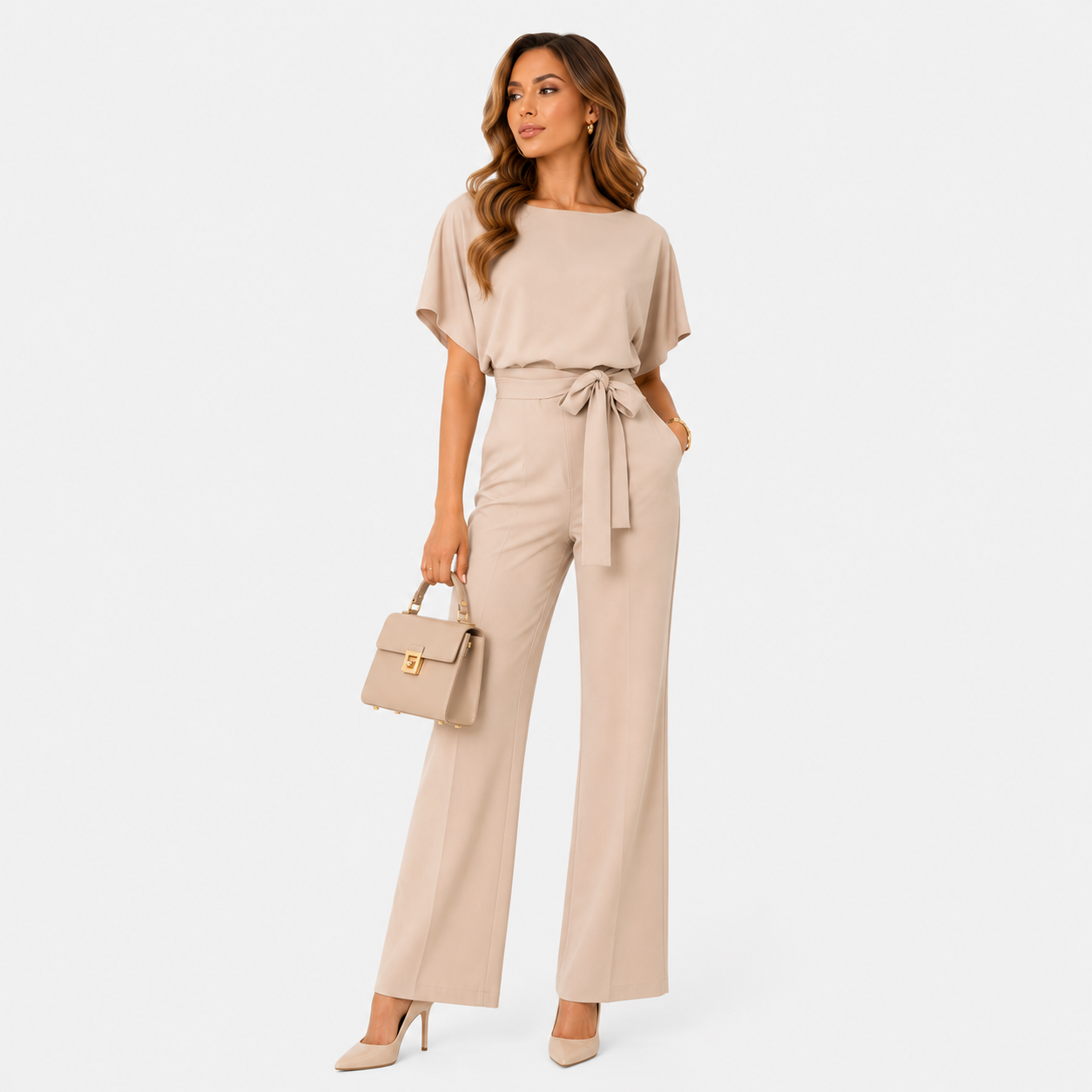Wide Leg Belted Jumpsuit, Relaxed One Piece Outfit