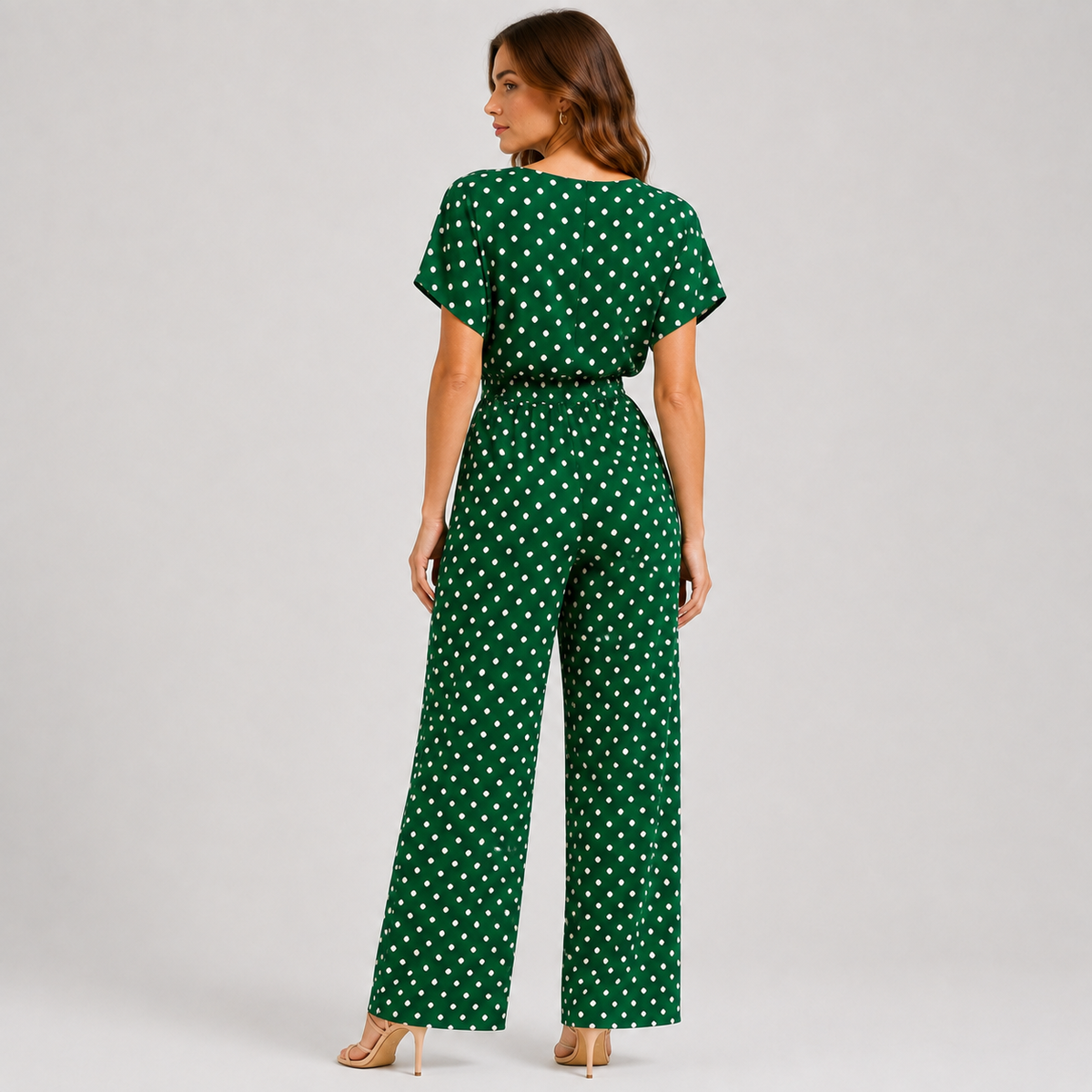 Polka Dot Wide Leg Jumpsuit, Off Shoulder Neckline