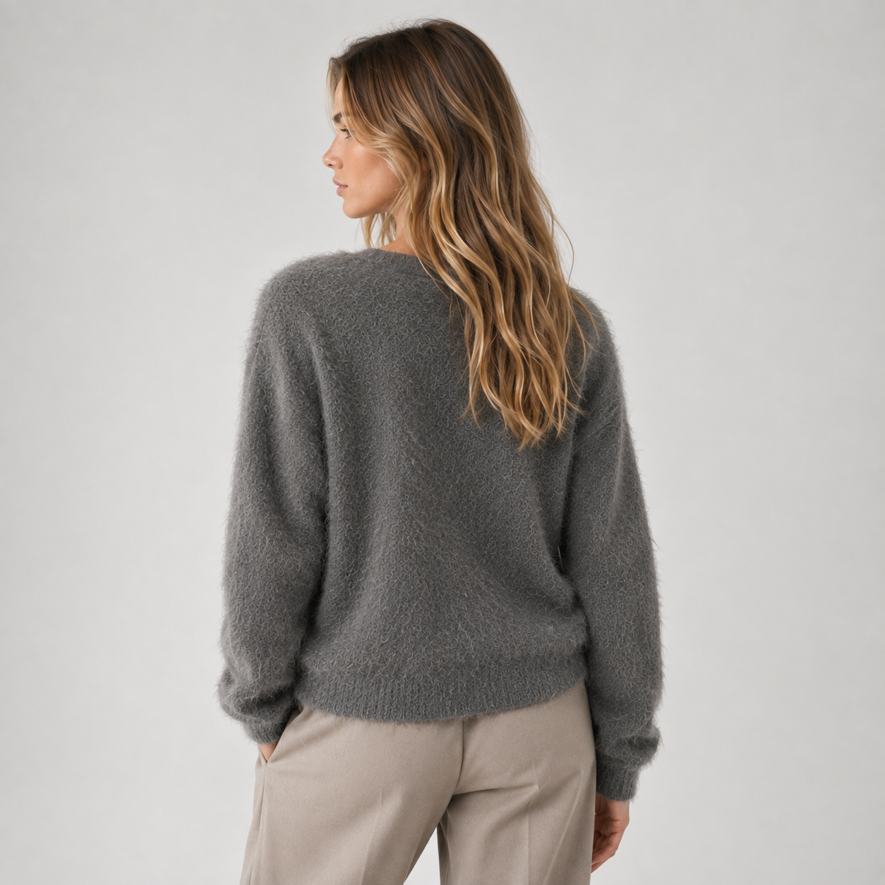 Fuzzy Knit Button Front Cardigan, Soft V-Neck Layer