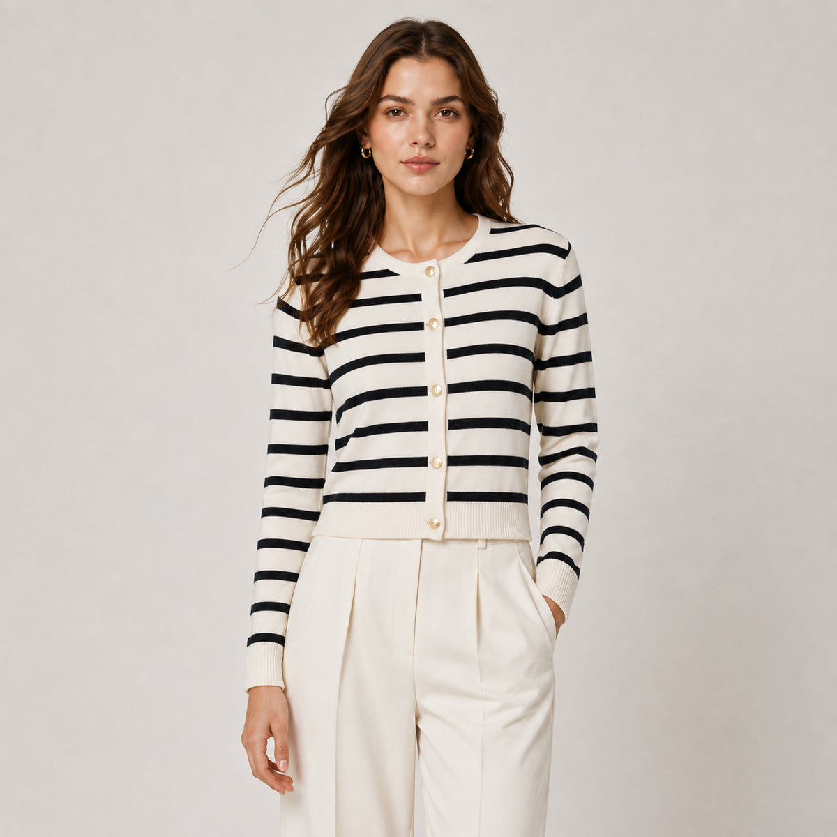 Striped Knit Cardigan, Soft Long Sleeve Layering Top