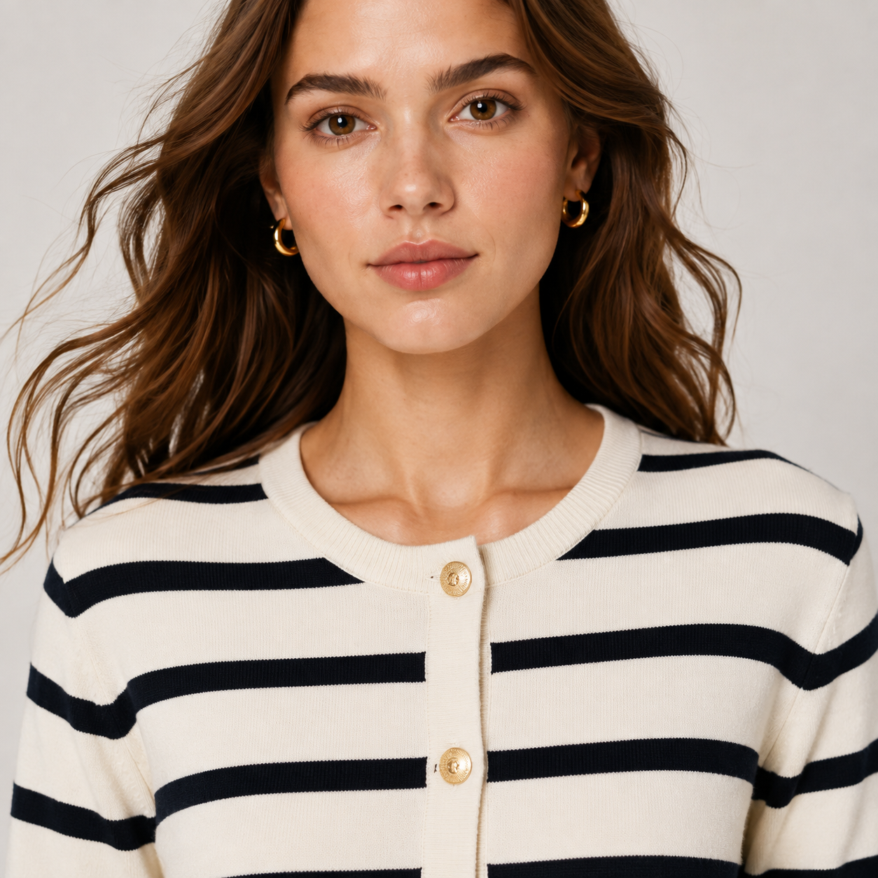 Striped Knit Cardigan, Soft Long Sleeve Layering Top