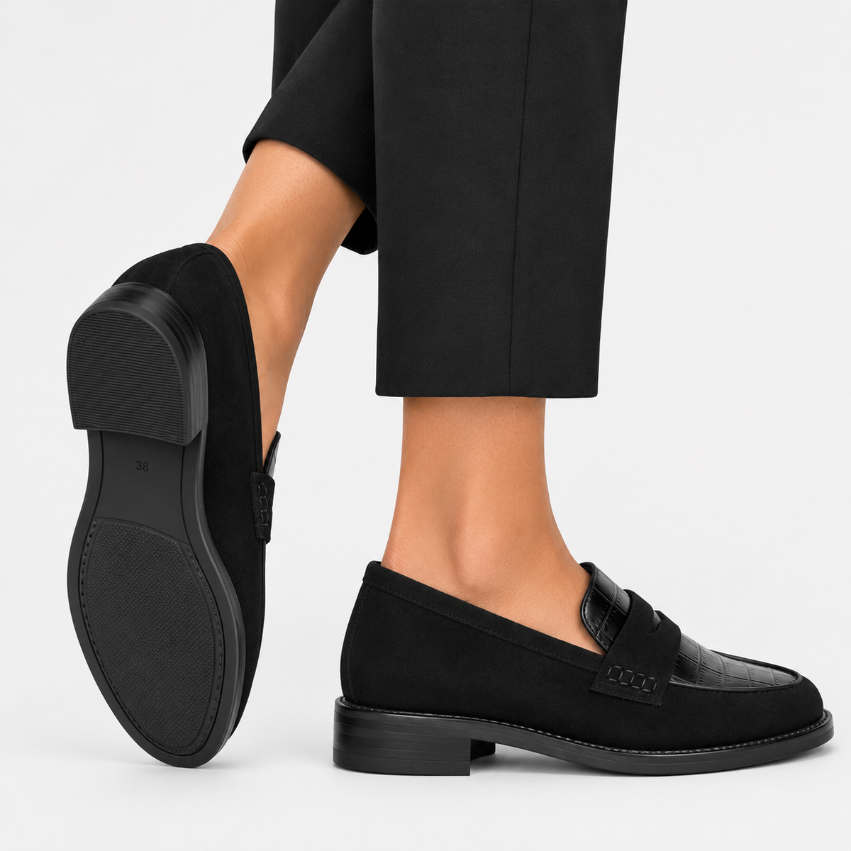 Slip-On Loafers with Arch Support, Black Walking Shoe