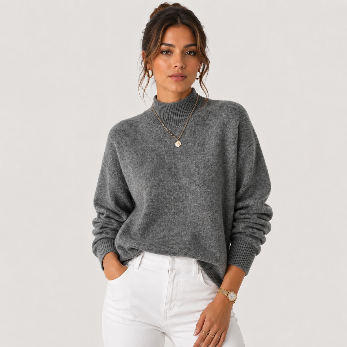 Soft Knit Turtleneck Pullover, Cozy Winter Layering Top