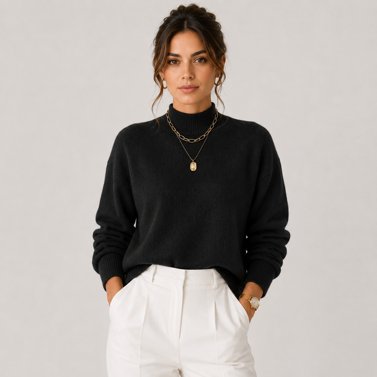 Soft Knit Turtleneck Pullover, Cozy Winter Layering Top