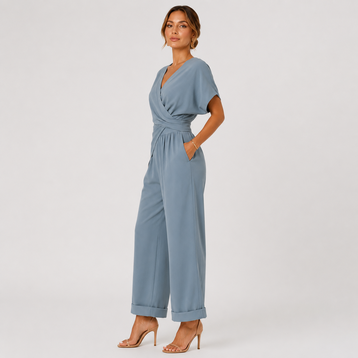 Wrap Front Jumpsuit, Relaxed Wide Leg Vacation Outfit