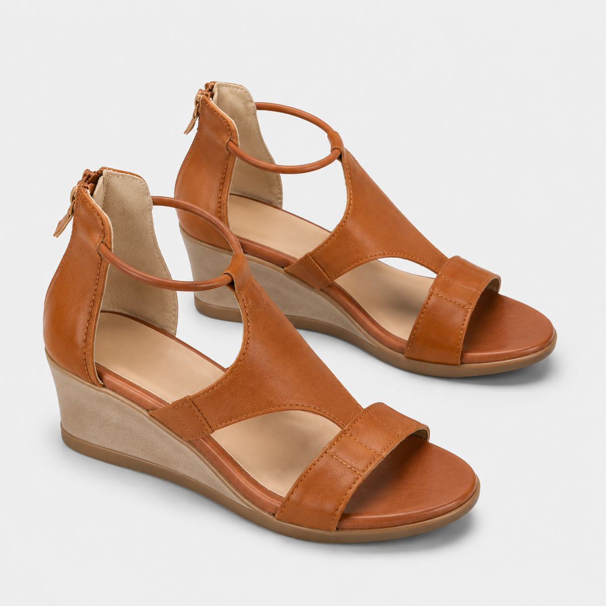 Open Toe Leather Sandals, Cushioned Supportive Footbed