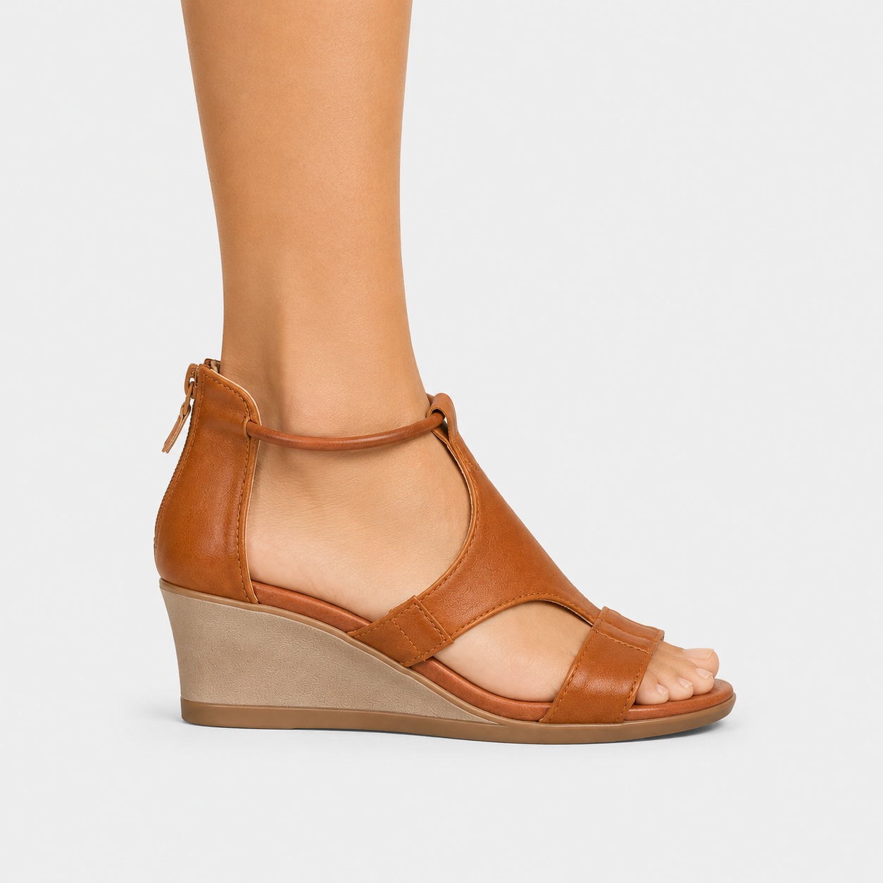 Open Toe Leather Sandals, Cushioned Supportive Footbed