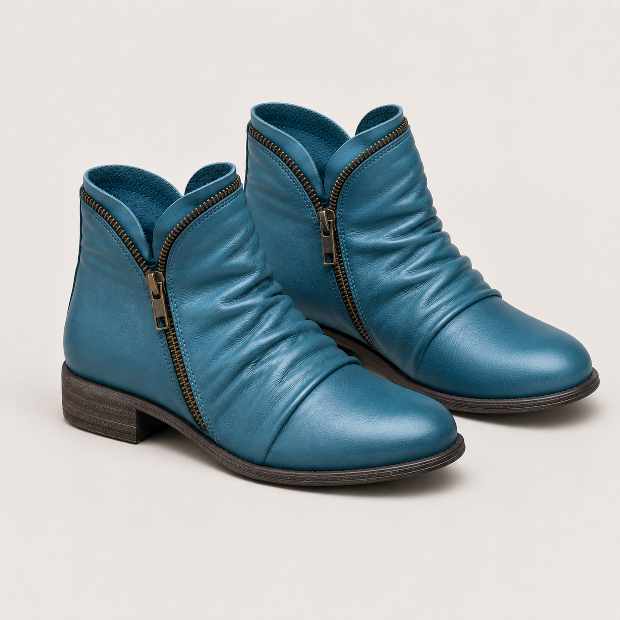 Side Zip Ankle Boots, Low Block Heel Leather Look Cut