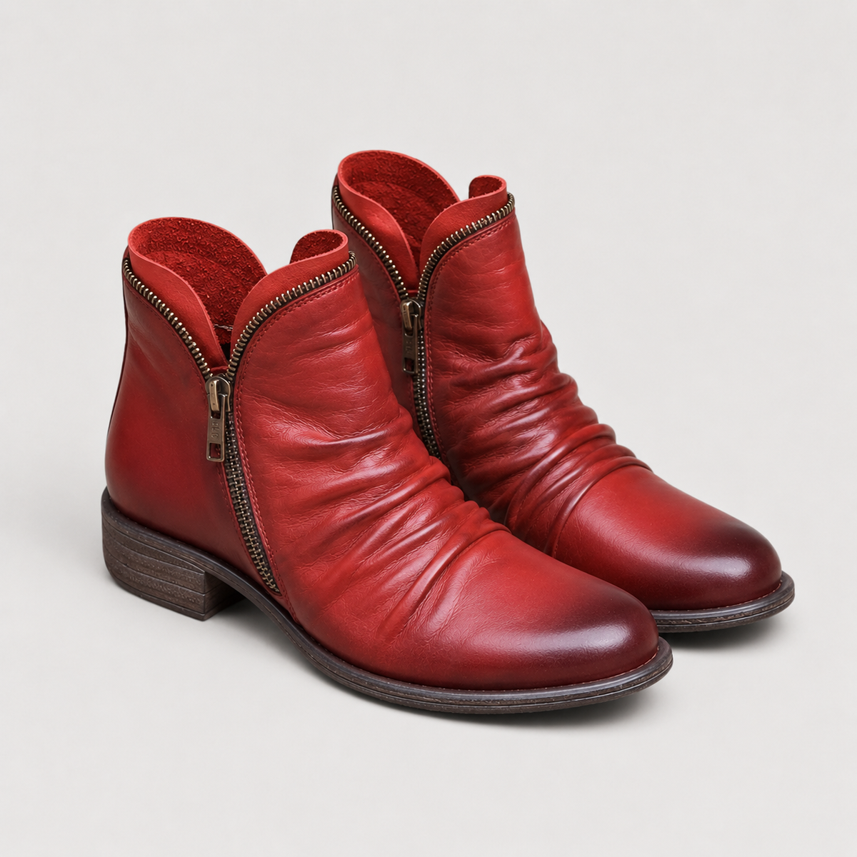 Side Zip Ankle Boots, Low Block Heel Leather Look Cut