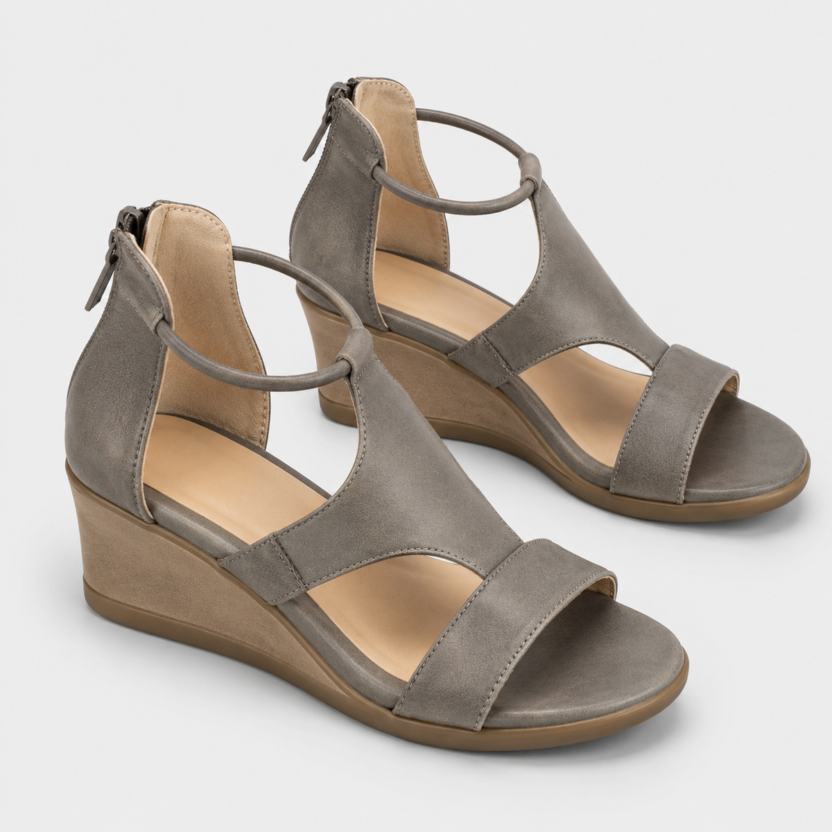 Open Toe Leather Sandals, Cushioned Supportive Footbed