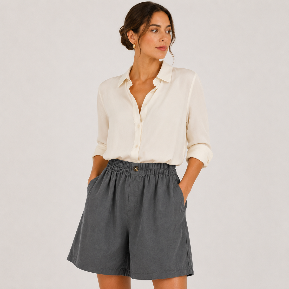 Breathable Casual Shorts, Elastic Waist with Side Pockets