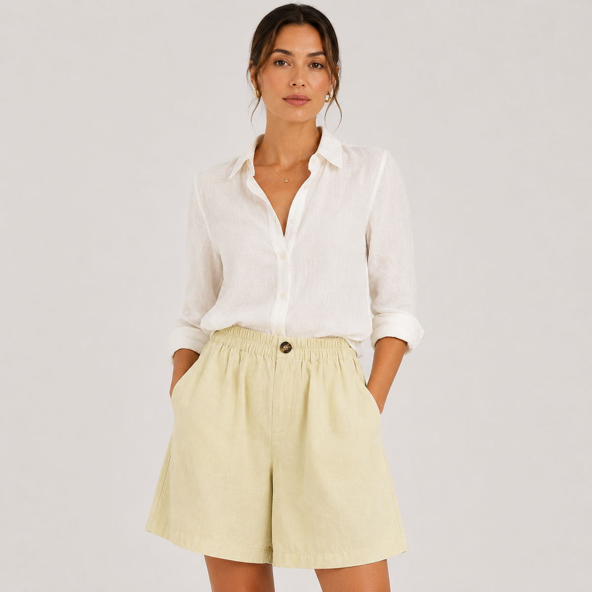 Breathable Casual Shorts, Elastic Waist with Side Pockets