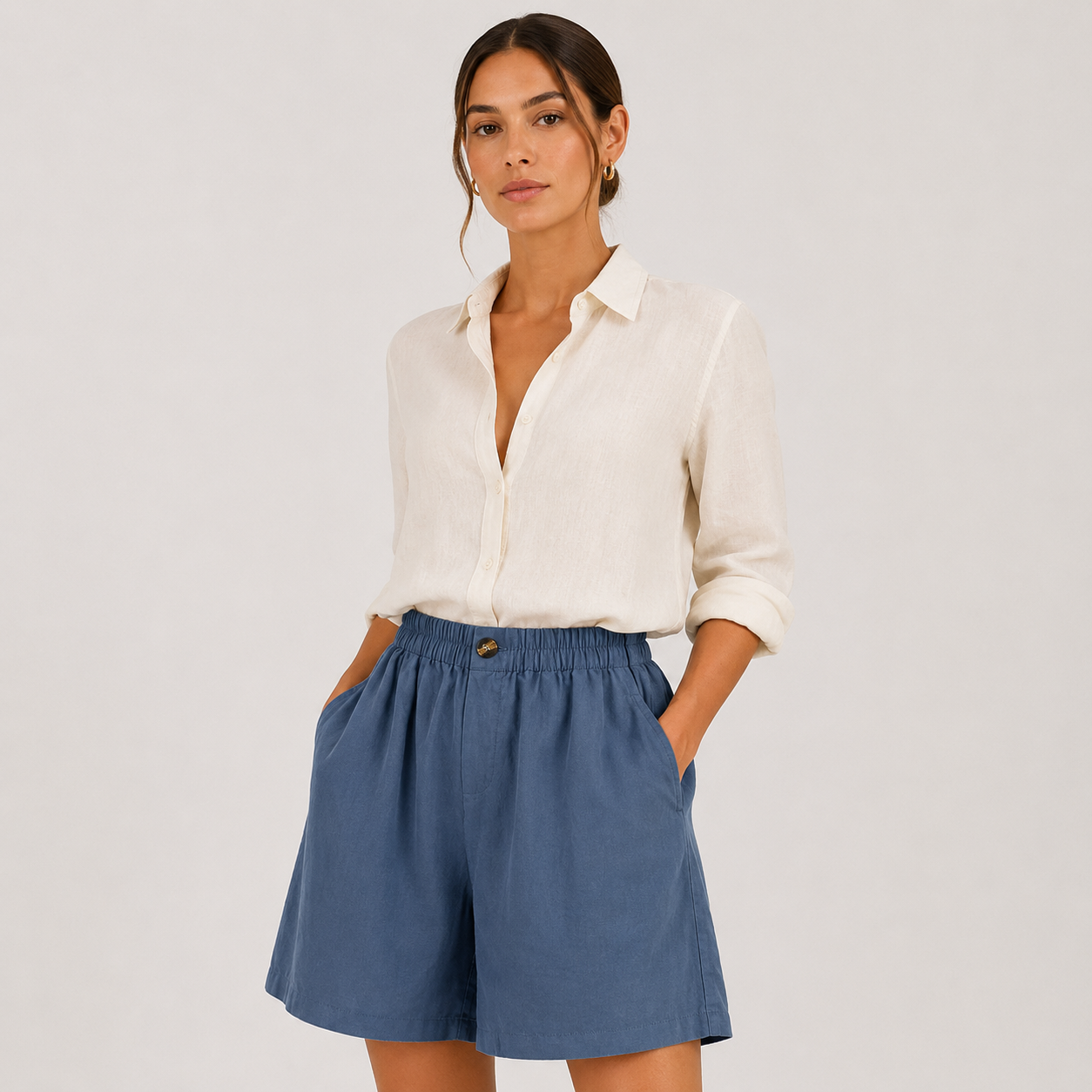 Breathable Casual Shorts, Elastic Waist with Side Pockets