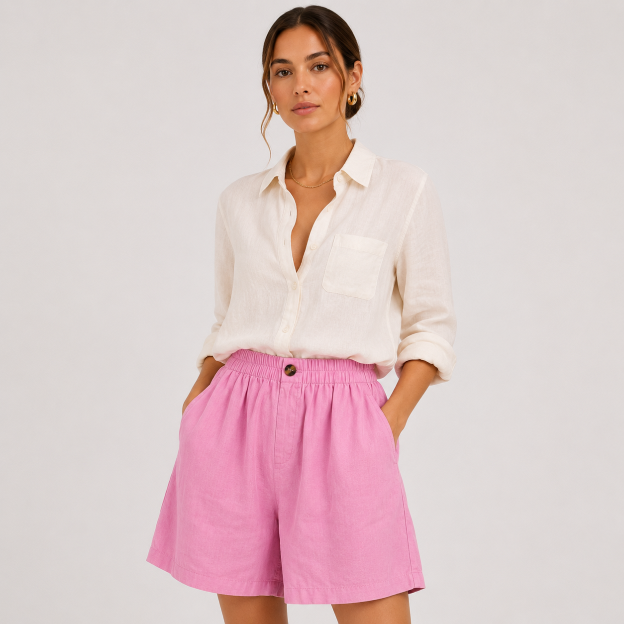 Breathable Casual Shorts, Elastic Waist with Side Pockets