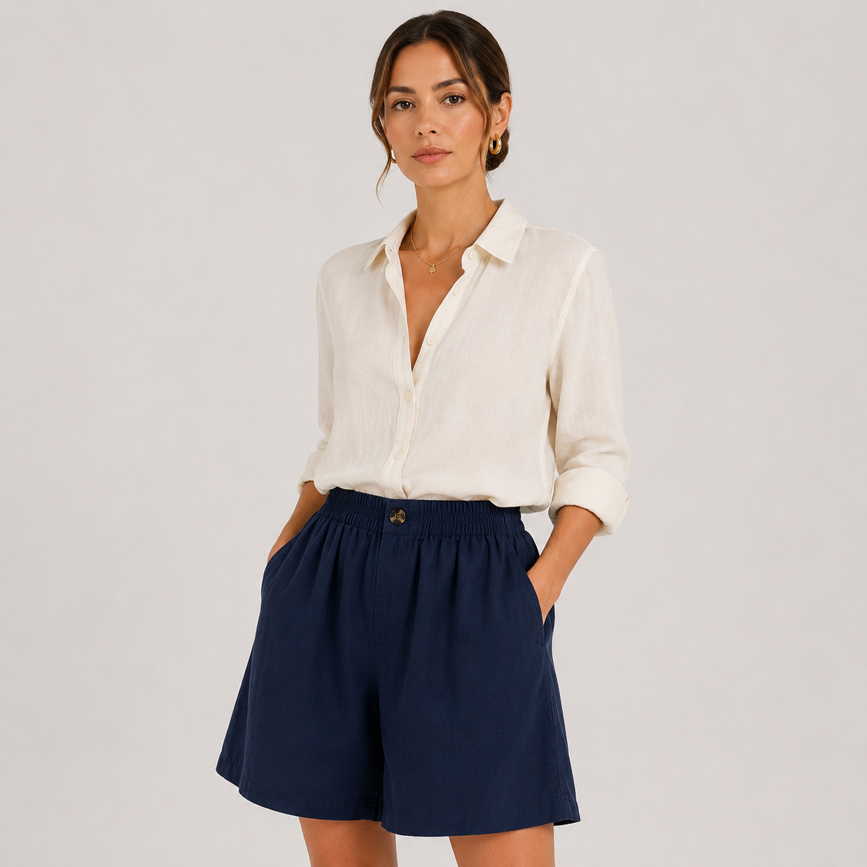 Breathable Casual Shorts, Elastic Waist with Side Pockets