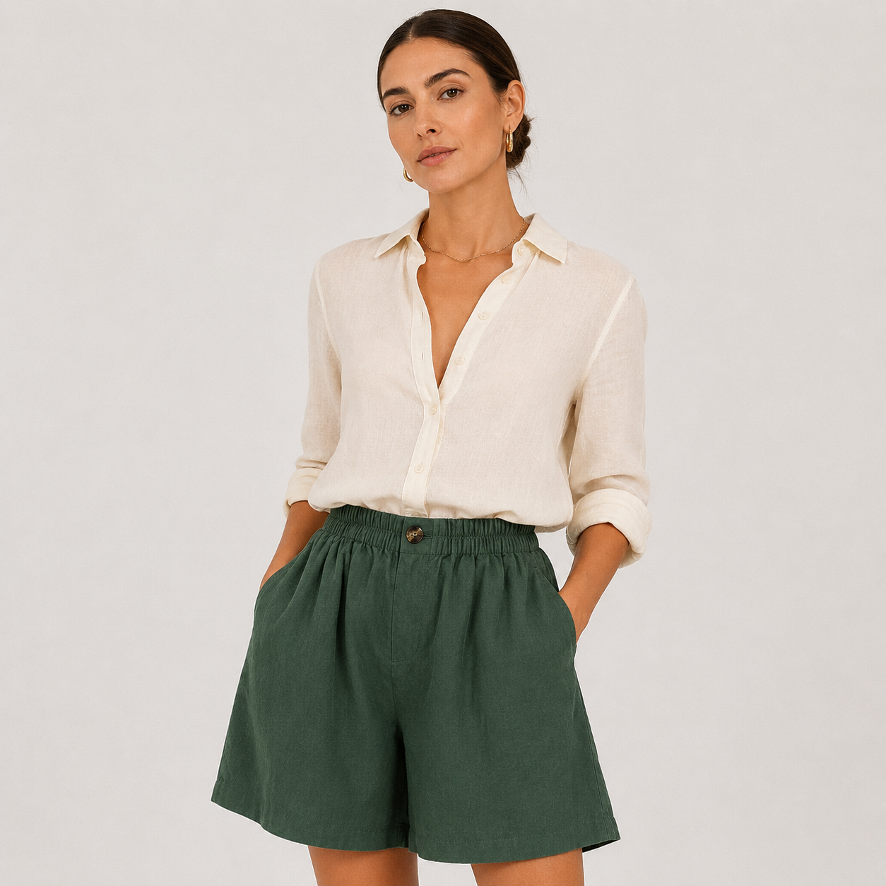 Breathable Casual Shorts, Elastic Waist with Side Pockets