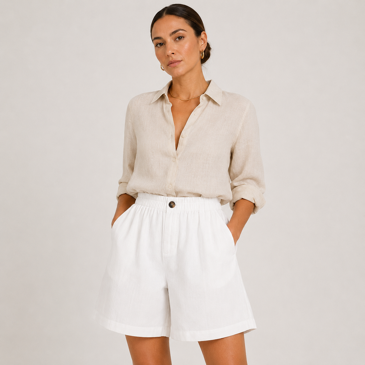 Breathable Casual Shorts, Elastic Waist with Side Pockets