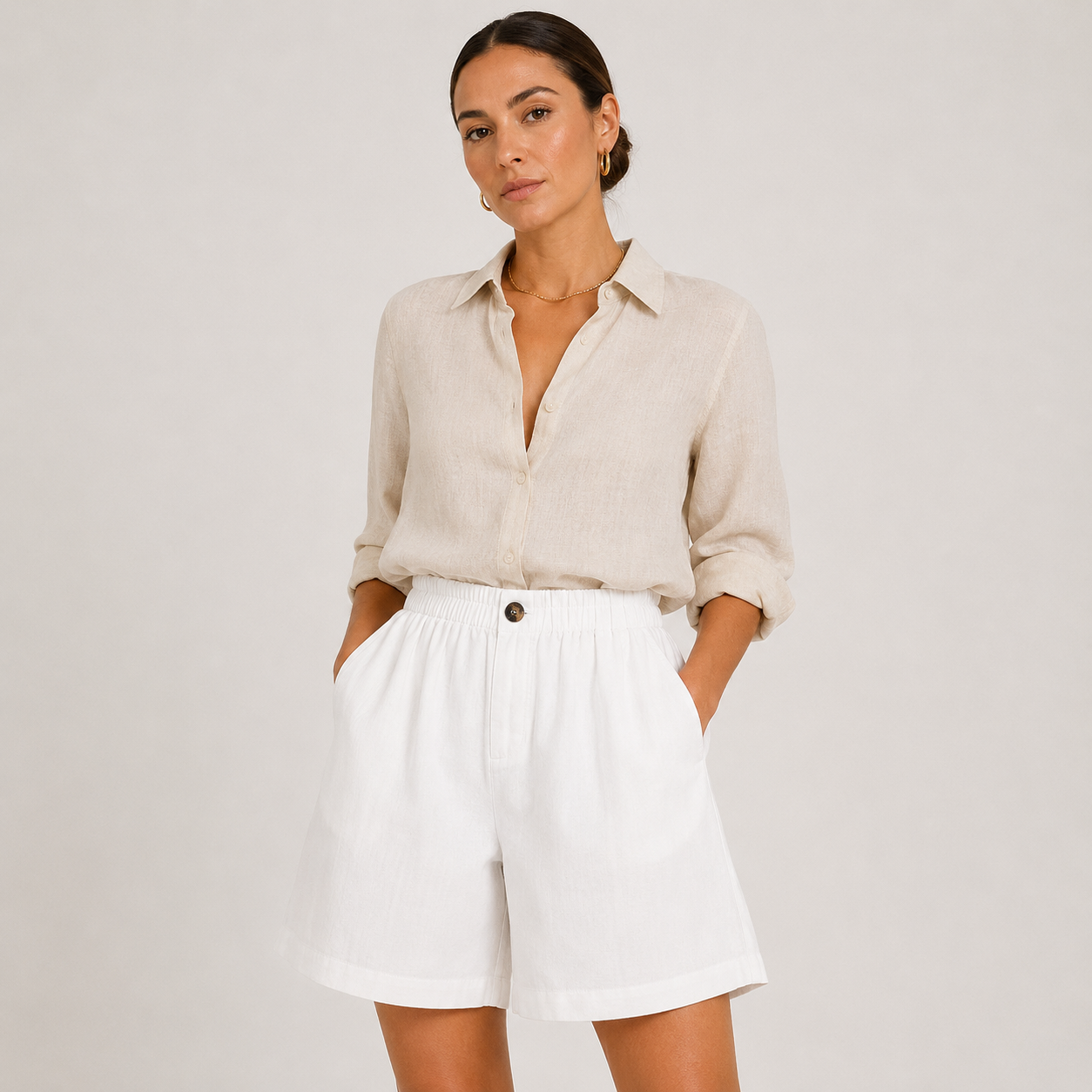 Breathable Casual Shorts, Elastic Waist with Side Pockets