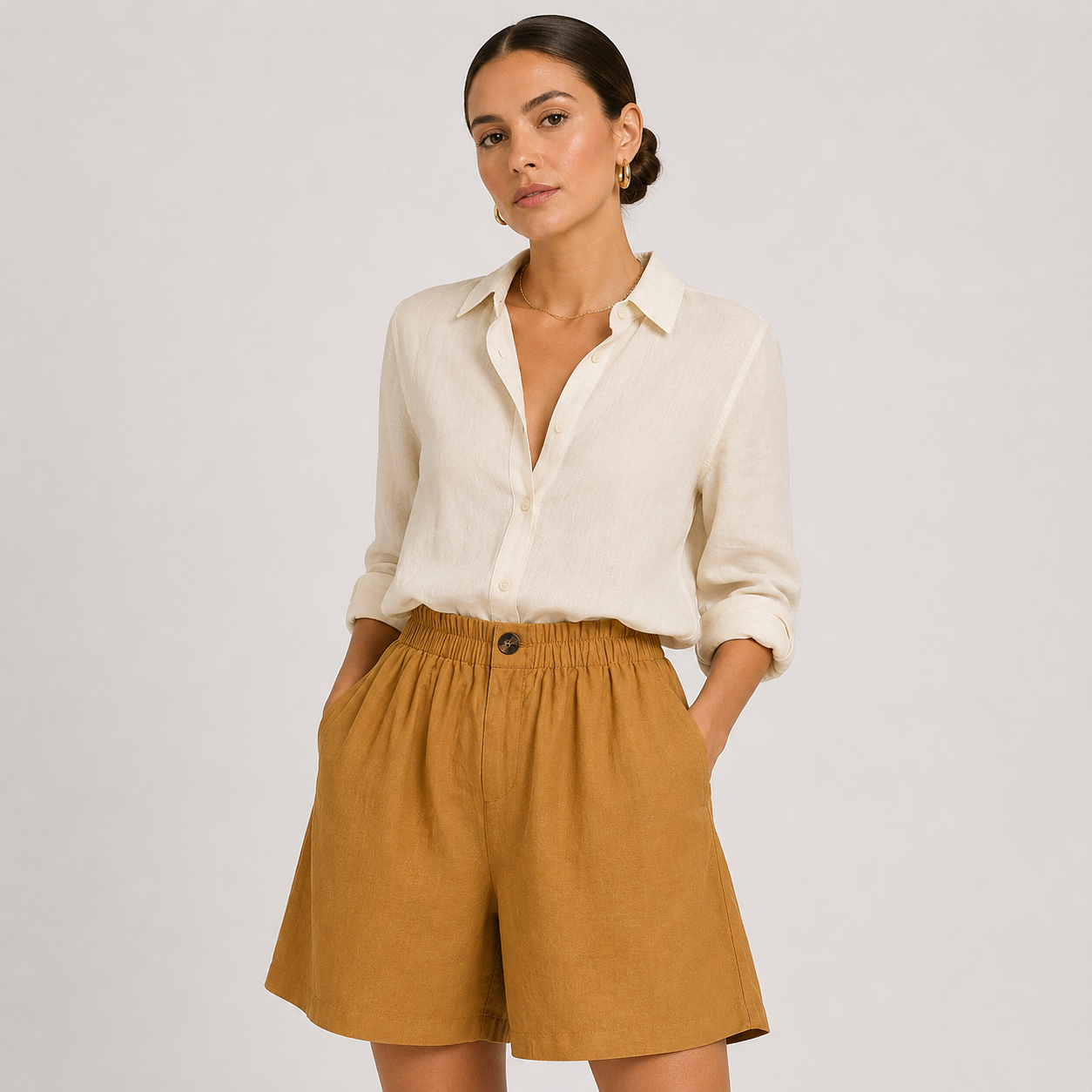Breathable Casual Shorts, Elastic Waist with Side Pockets