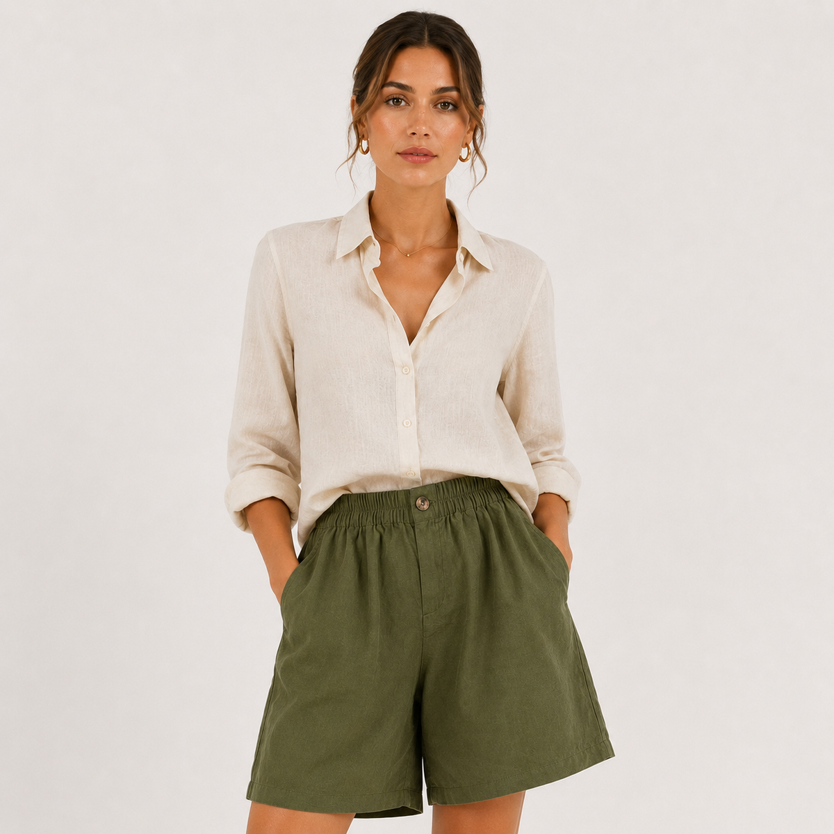 Breathable Casual Shorts, Elastic Waist with Side Pockets