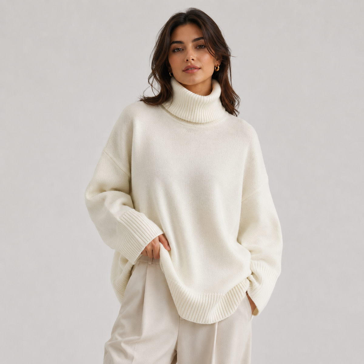 Lightweight Knit Turtleneck Sweater, Soft Relaxed Fit