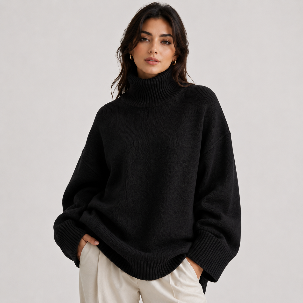 Lightweight Knit Turtleneck Sweater, Soft Relaxed Fit