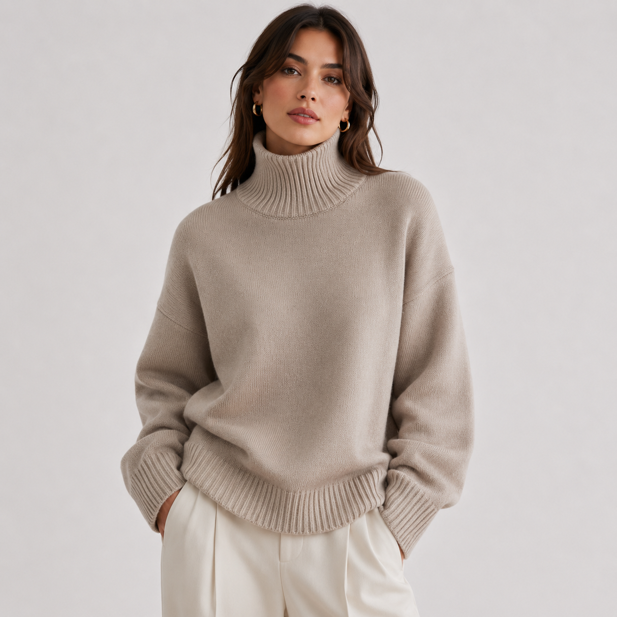 Lightweight Knit Turtleneck Sweater, Soft Relaxed Fit