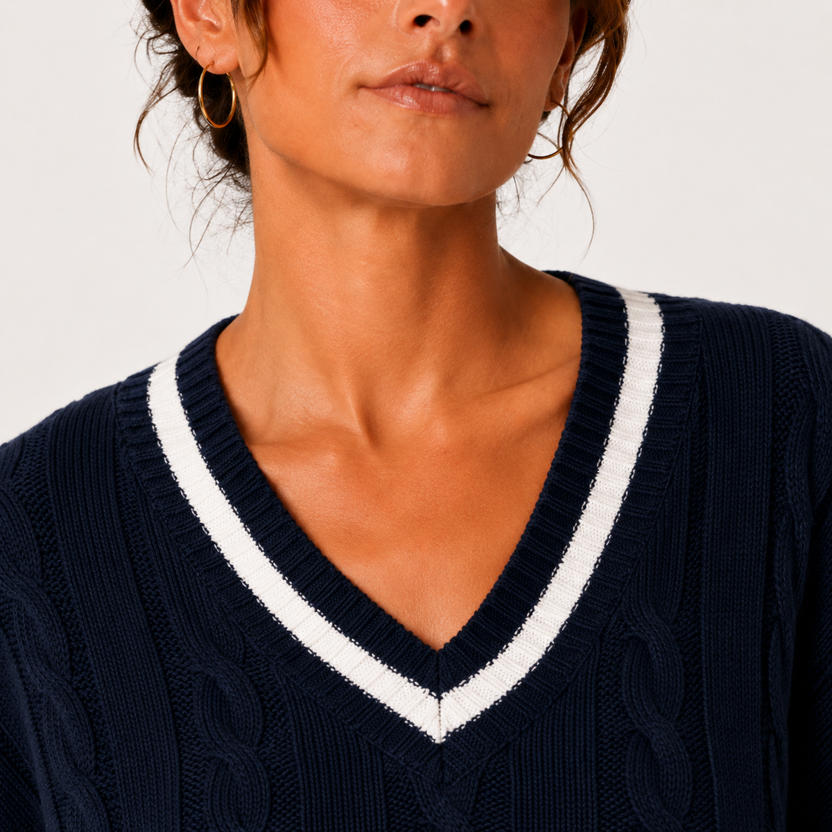 Cable Knit Sweater, V Neck Long Sleeve Pullover Top