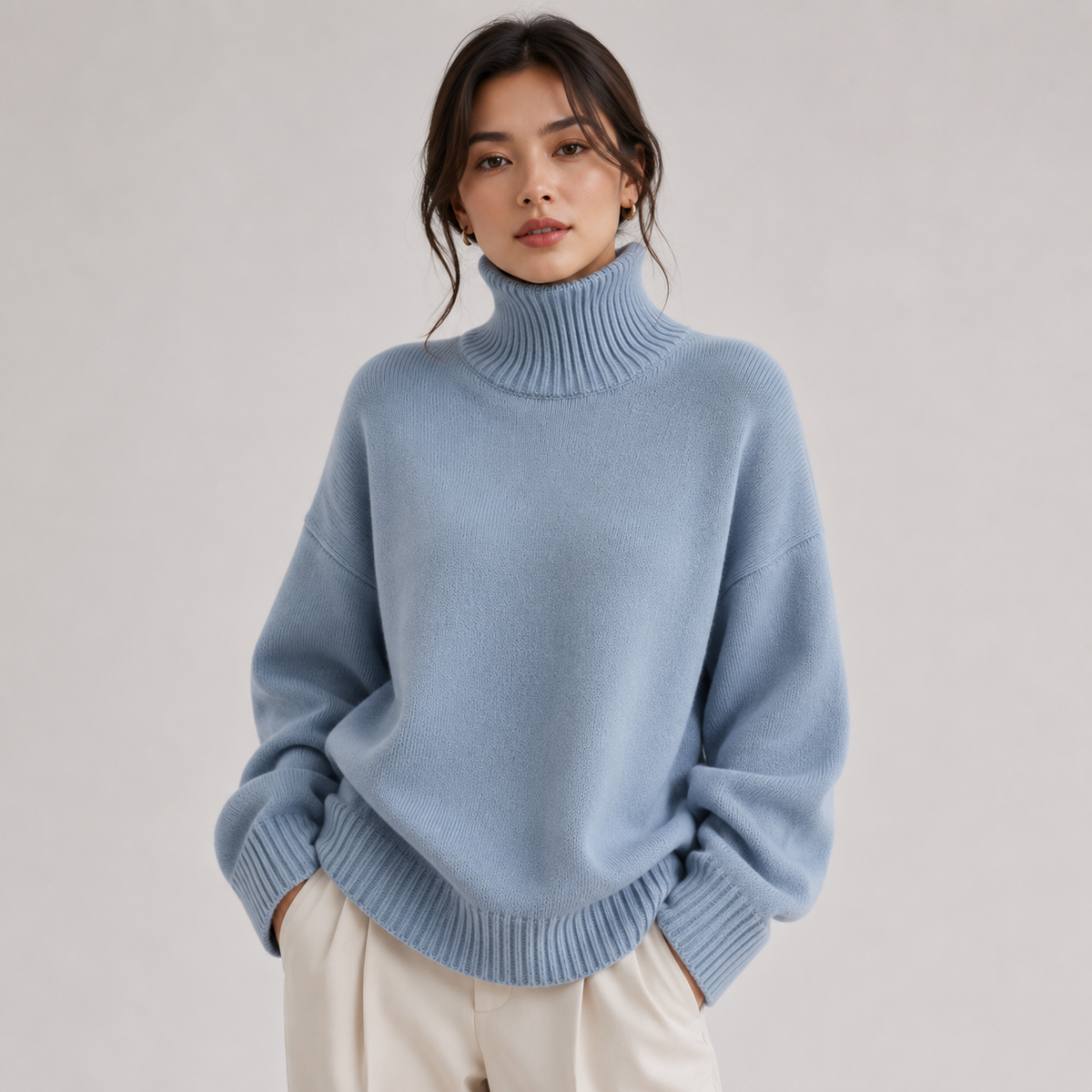 Lightweight Knit Turtleneck Sweater, Soft Relaxed Fit