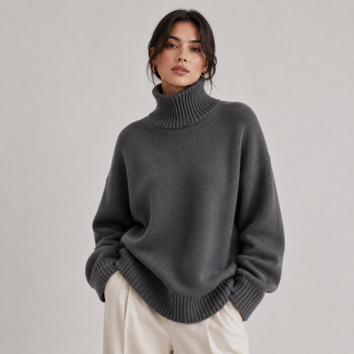 Lightweight Knit Turtleneck Sweater, Soft Relaxed Fit