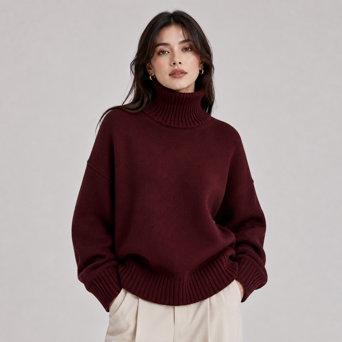 Lightweight Knit Turtleneck Sweater, Soft Relaxed Fit