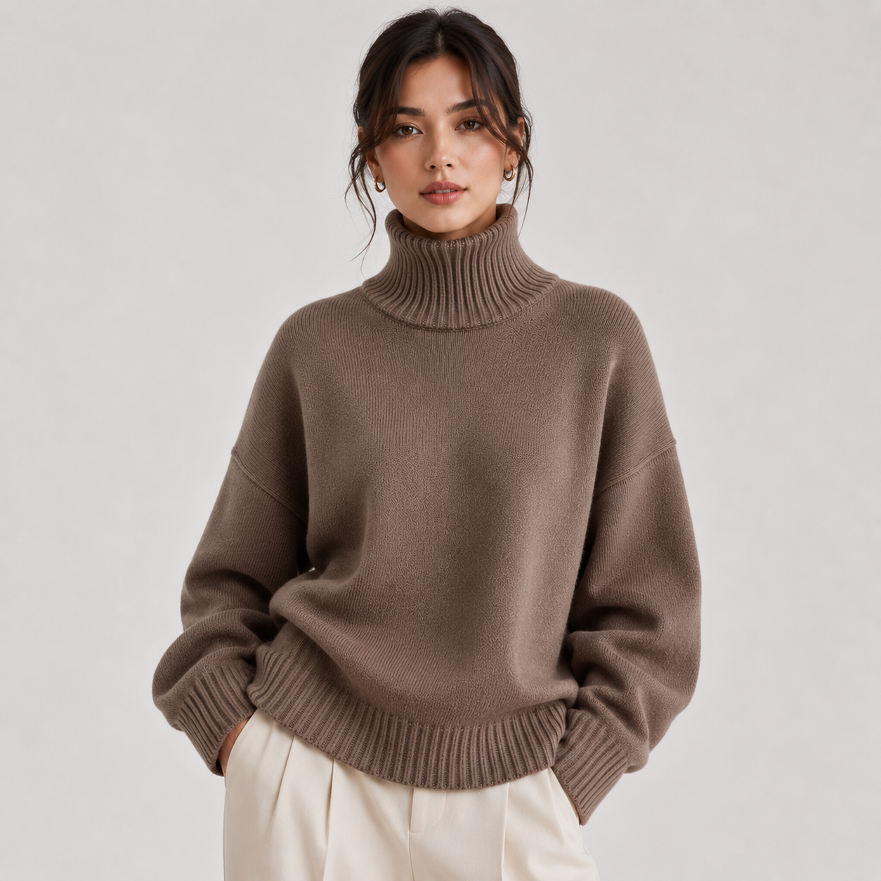 Lightweight Knit Turtleneck Sweater, Soft Relaxed Fit