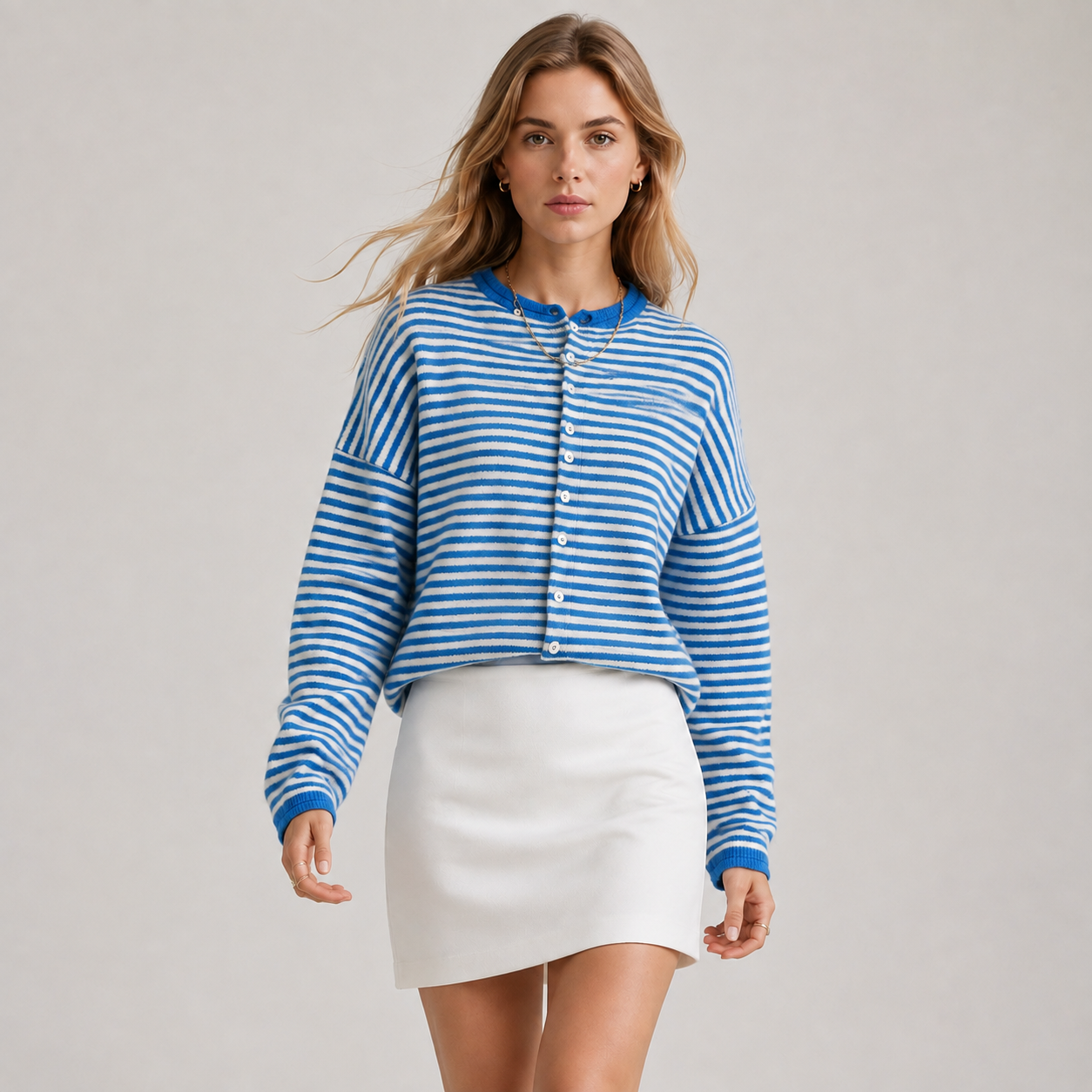 Relaxed Fit Striped Cardigan, Soft Knit Open Layer