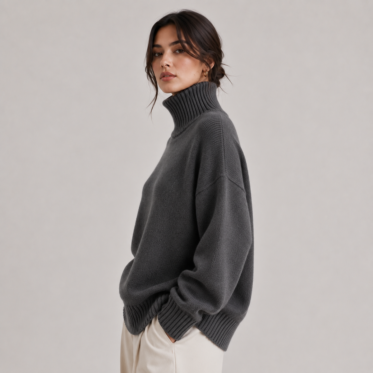 Lightweight Knit Turtleneck Sweater, Soft Relaxed Fit