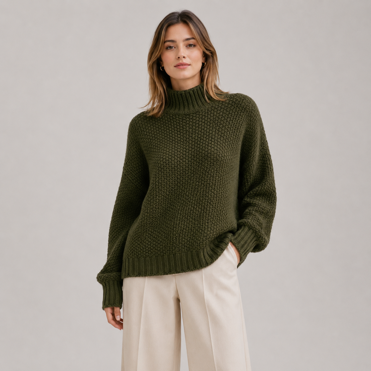 Relaxed Fit Knit Sweater, Long Sleeve Soft Pullover