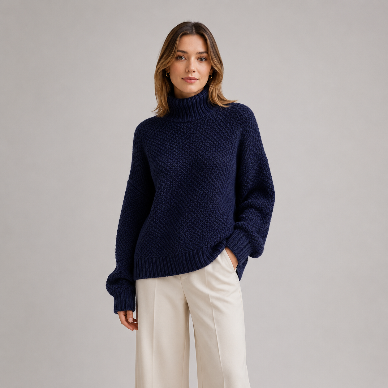 Relaxed Fit Knit Sweater, Long Sleeve Soft Pullover
