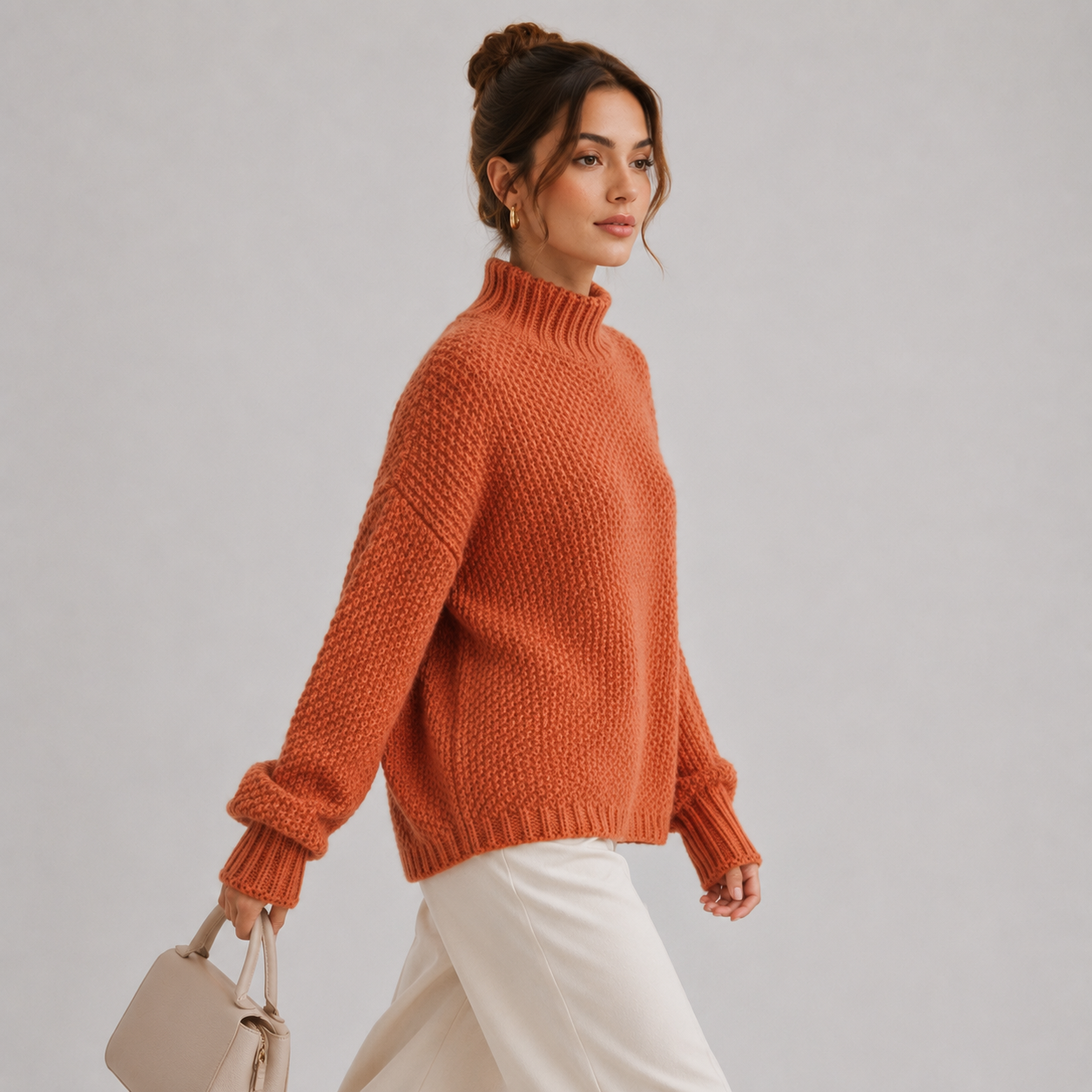 Relaxed Fit Knit Sweater, Long Sleeve Soft Pullover