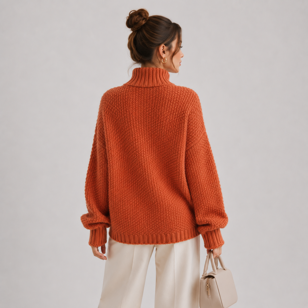 Relaxed Fit Knit Sweater, Long Sleeve Soft Pullover