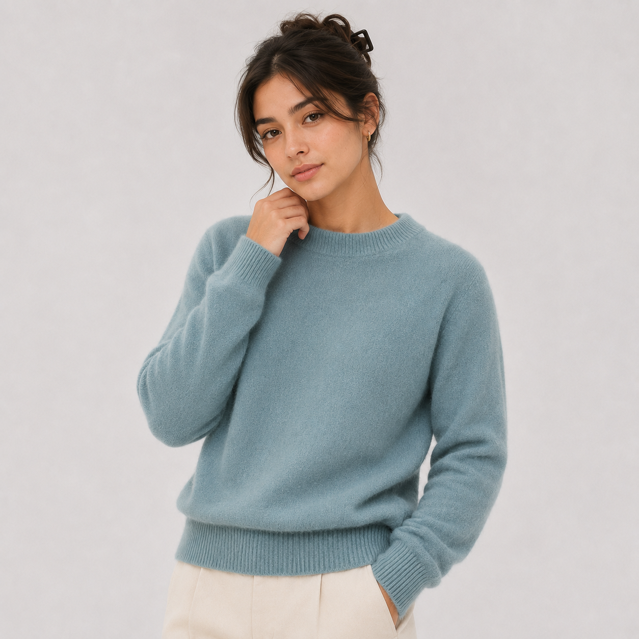 Classic Cashmere Look Sweater, Fine Knit Layering Top