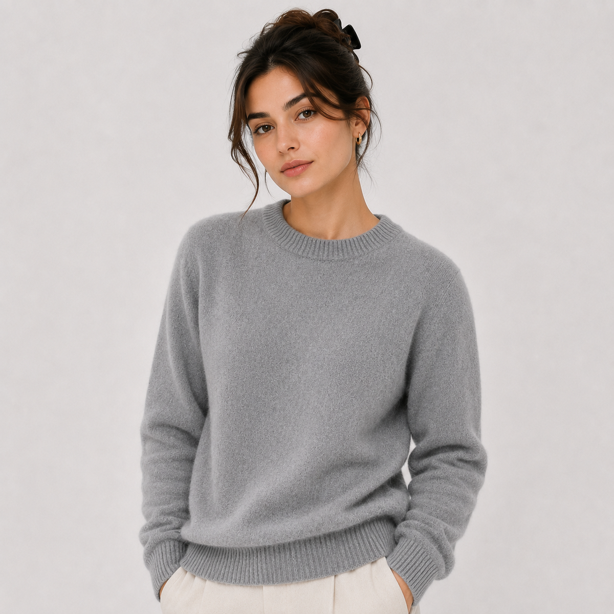 Classic Cashmere Look Sweater, Fine Knit Layering Top