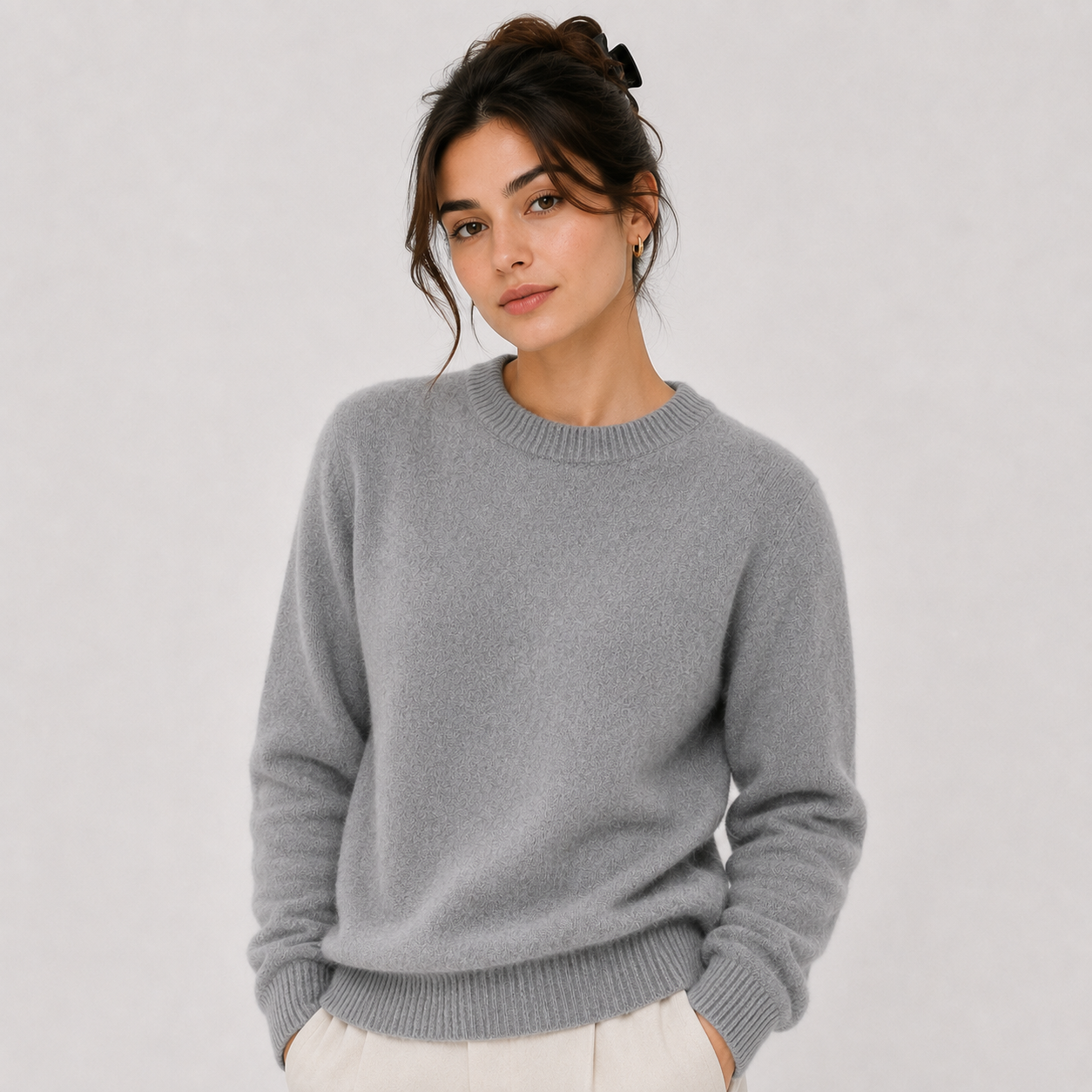 Classic Cashmere Look Sweater, Fine Knit Layering Top