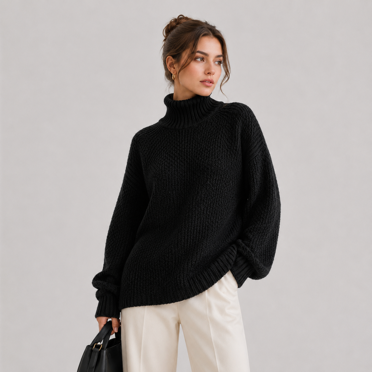 Relaxed Fit Knit Sweater, Long Sleeve Soft Pullover