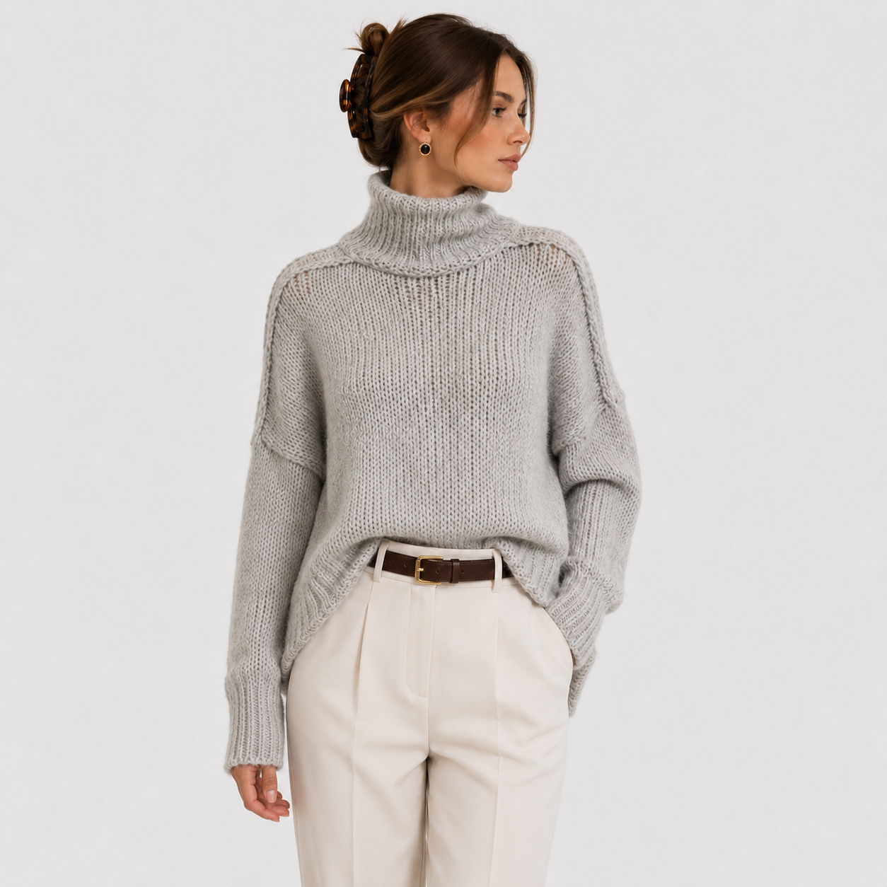 Relaxed Knit Pullover Sweater, Cosy Long Sleeve Top
