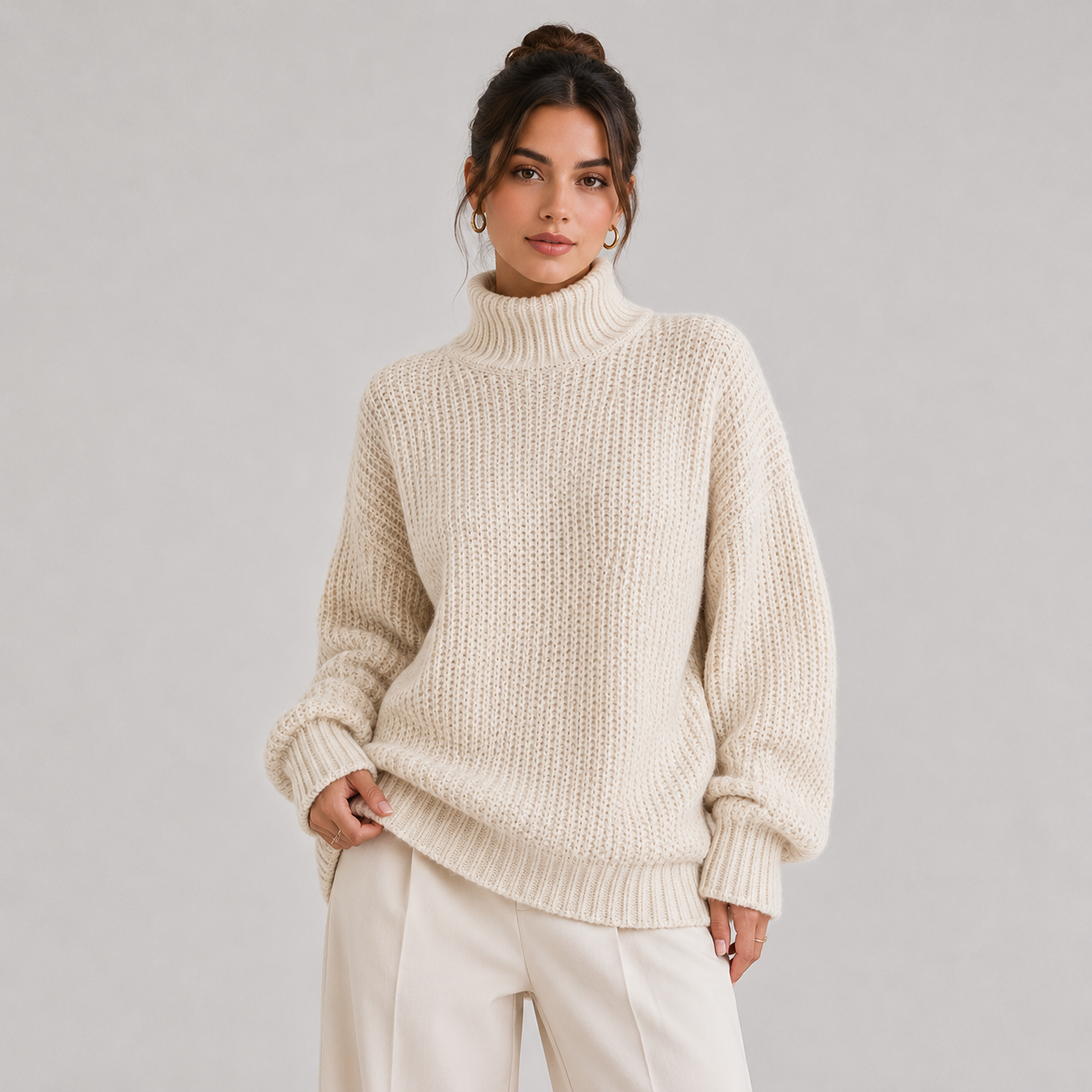 Relaxed Fit Knit Sweater, Long Sleeve Soft Pullover