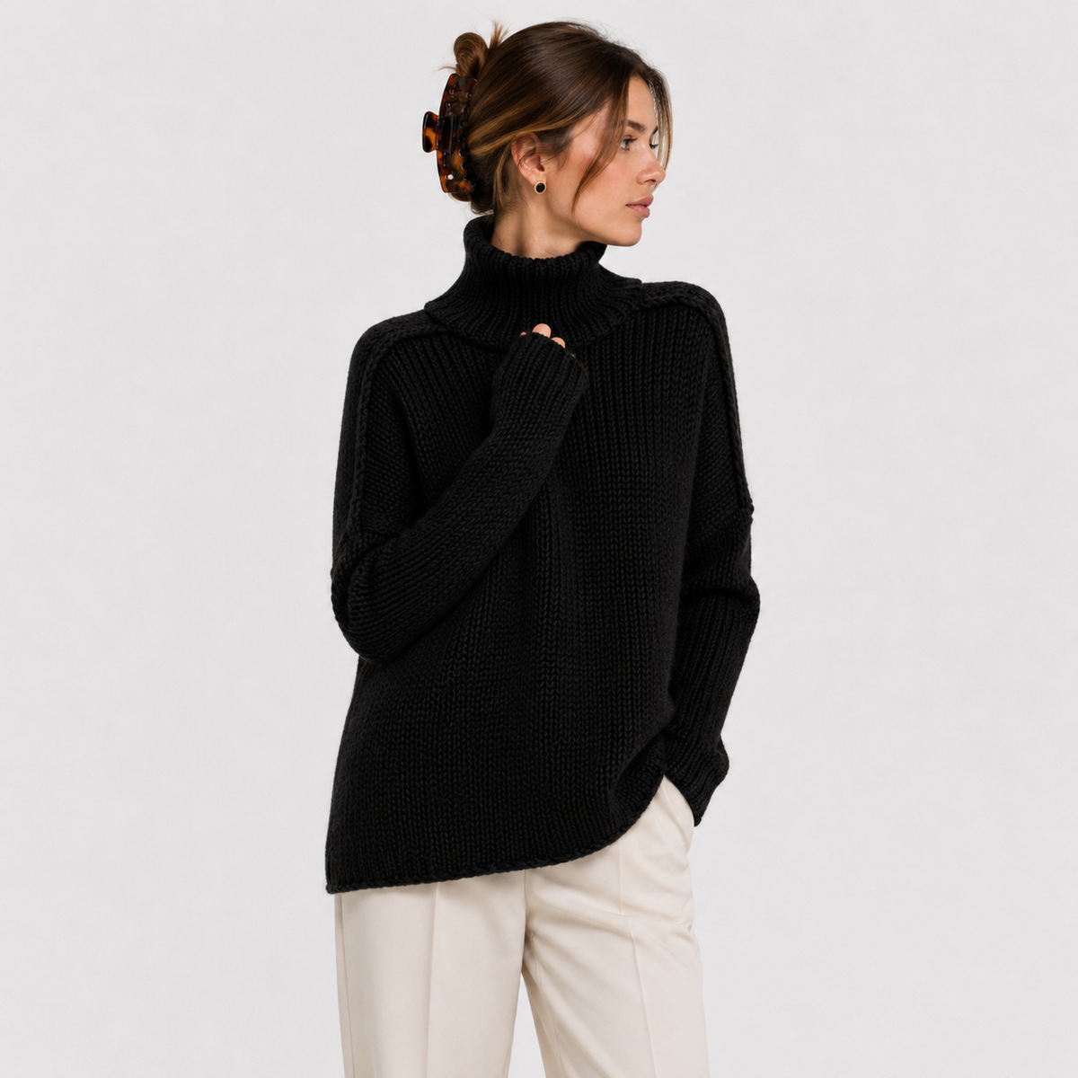 Relaxed Knit Pullover Sweater, Cosy Long Sleeve Top