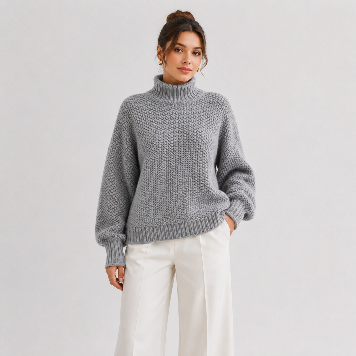 Relaxed Fit Knit Sweater, Long Sleeve Soft Pullover