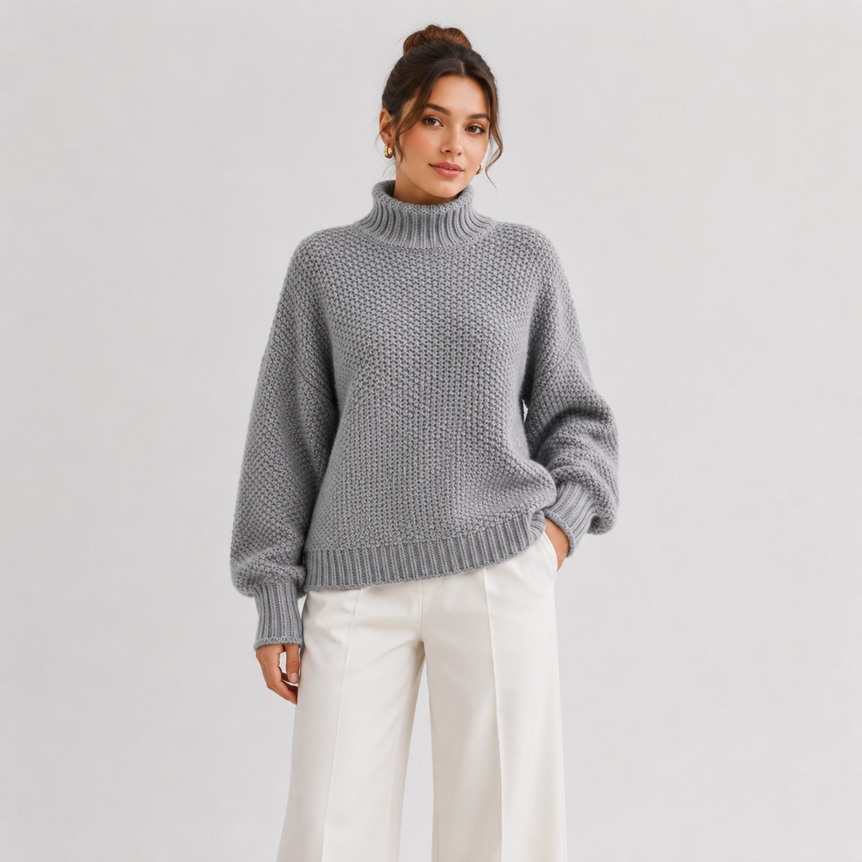 Relaxed Fit Knit Sweater, Long Sleeve Soft Pullover