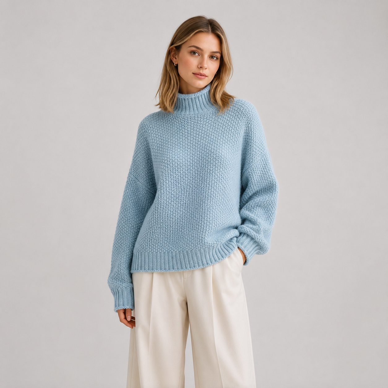 Relaxed Fit Knit Sweater, Long Sleeve Soft Pullover